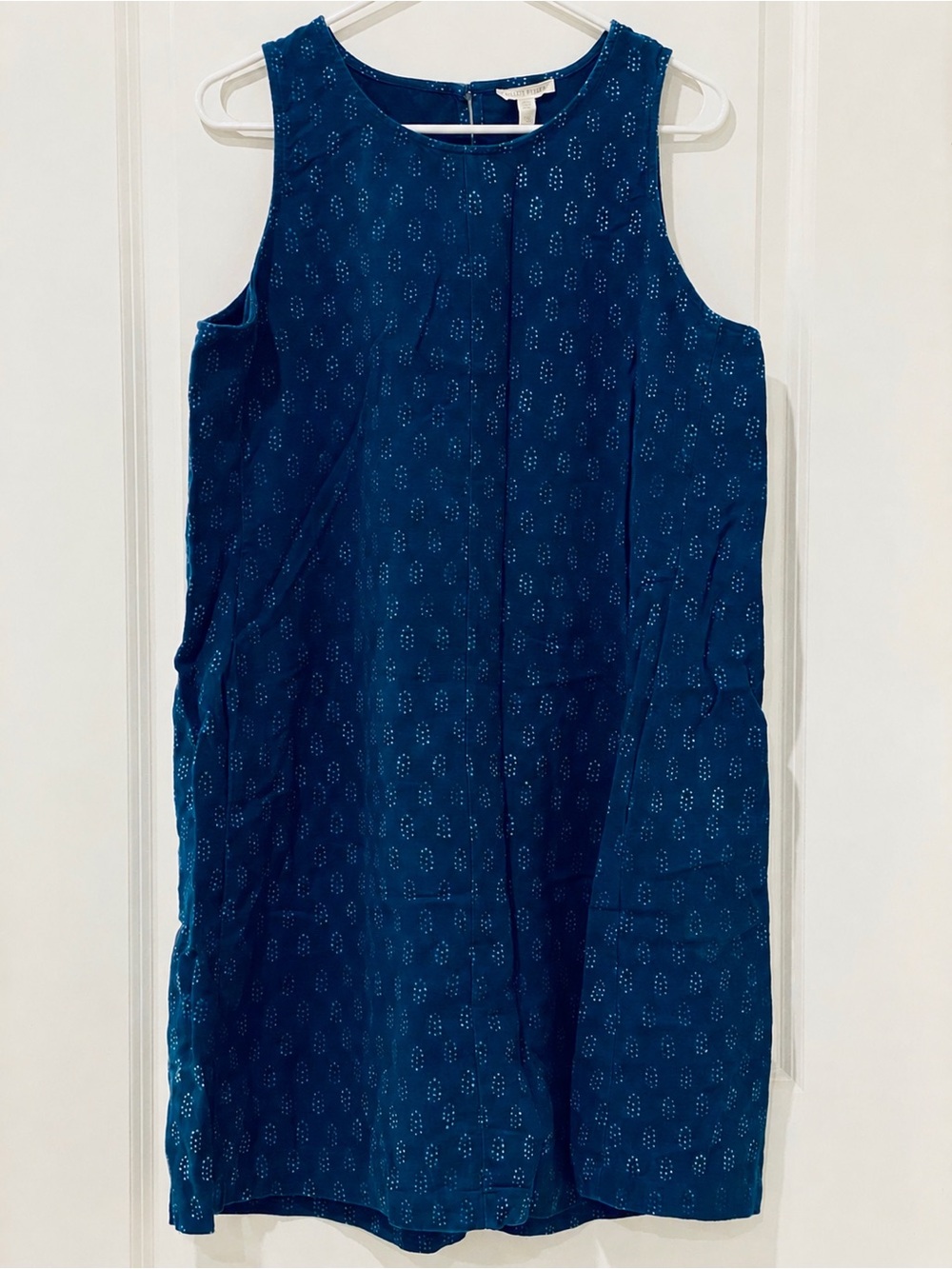 Eileen Fisher Indigo Blue Dot Print Sleeveless Shift Dress Large